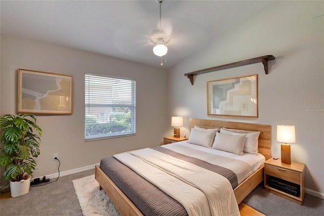 438 Harbour Town Ln, Ormond Beach, FL 32174 - carpeted bedroom featuring baseboards, vaulted ceiling, and ceiling fan