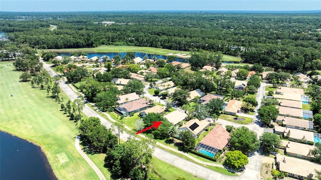 438 Harbour Town Ln, Ormond Beach, FL 32174 - aerial perspective of suburban area featuring a large body of water, a heavily wooded area, and a golf course