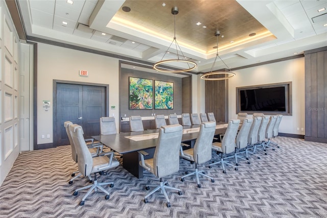 438 Harbour Town Ln, Ormond Beach, FL 32174 - carpeted dining space with a tray ceiling and baseboards