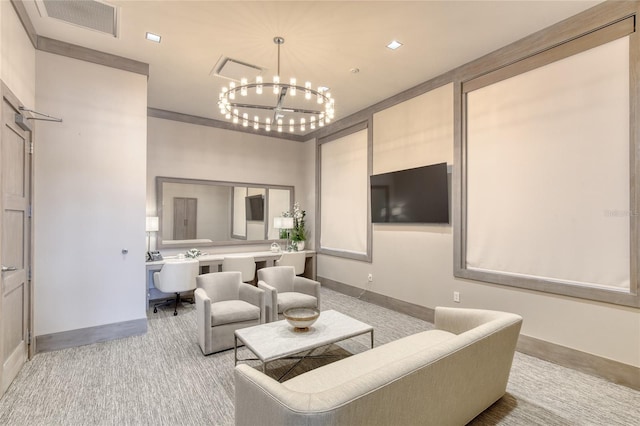 438 Harbour Town Ln, Ormond Beach, FL 32174 - living room featuring a chandelier, baseboards, and an office area