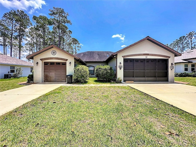 12 Emmons Ln Unit A & B, Palm Coast, FL 32164 - ranch-style home with stucco siding, driveway, an attached garage, and a front yard