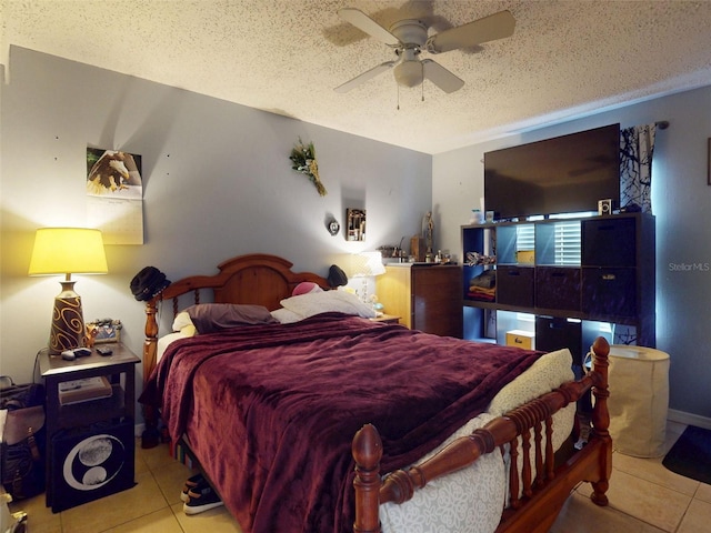 1229 Jeffery Dr, Port Orange, FL 32129 - bedroom with tile patterned flooring, a textured ceiling, and ceiling fan