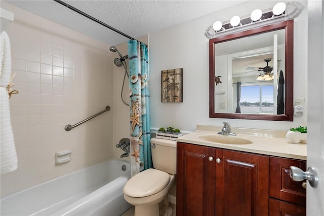 2711 N Halifax Ave Unit 264, Daytona Beach, FL 32118 - full bathroom featuring a textured ceiling, shower / bath combo with shower curtain, vanity, and toilet