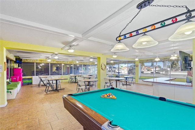 2711 N Halifax Ave Unit 264, Daytona Beach, FL 32118 - recreation room featuring pool table, beamed ceiling, and tile patterned flooring