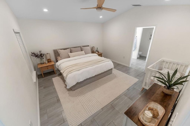 1092 Gage Ave, Deltona, FL 32738 - bedroom featuring vaulted ceiling, recessed lighting, a ceiling fan, baseboards, and connected bathroom