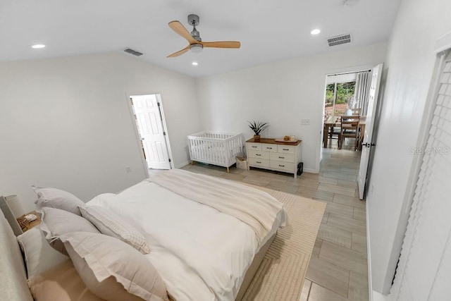 1092 Gage Ave, Deltona, FL 32738 - bedroom with lofted ceiling, baseboards, recessed lighting, and a ceiling fan