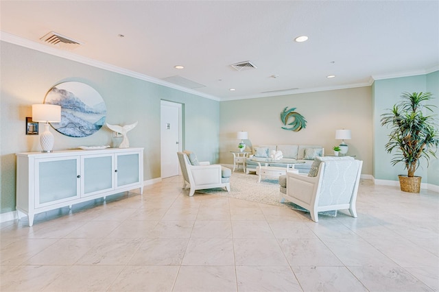 2 Oceans W Blvd Unit 305, Daytona Beach, FL 32118 - tiled living room featuring recessed lighting and ornamental molding