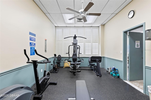 3047 S Atlantic Ave Unit 1805, Daytona Beach, FL 32118 - exercise area featuring ceiling fan and a paneled ceiling
