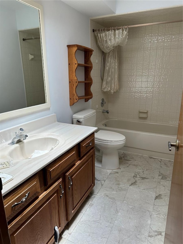 96 Old Barn Trl, Ormond Beach, FL 32174 - bathroom with vanity, shower / bathtub combination, toilet, and marble finish flooring