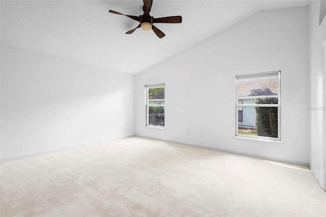 802 Royal Oak Ct, Deland, FL 32724 - carpeted empty room with high vaulted ceiling, a ceiling fan, and baseboards