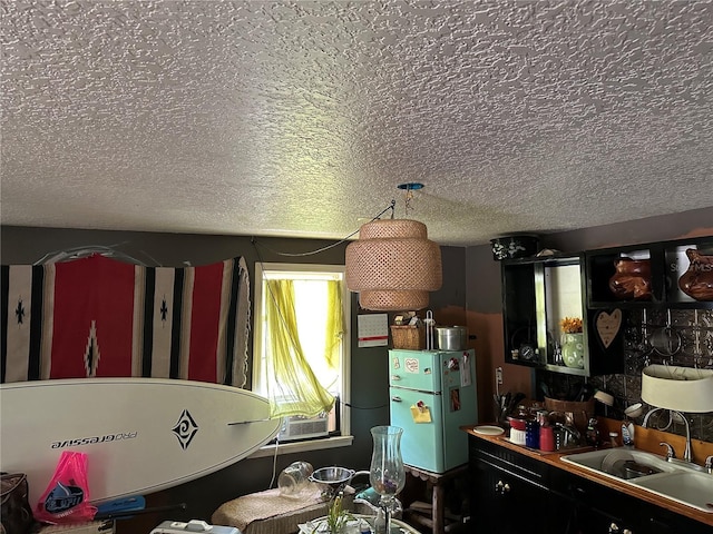 43721 State Road 19, Altoona, FL 32702 - kitchen with freestanding refrigerator, a textured ceiling, and a sink
