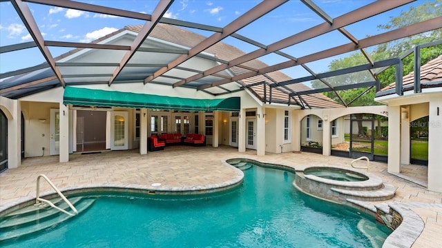 1324 Dovercourt Ln, Ormond Beach, FL 32174 - view of swimming pool with an outdoor hangout area, a patio, a lanai, and a pool with connected hot tub