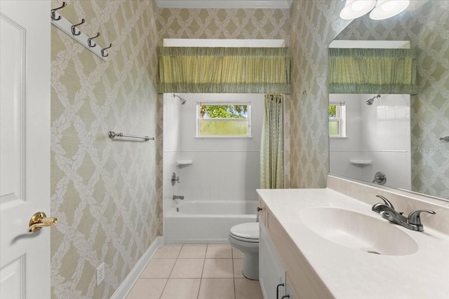 1324 Dovercourt Ln, Ormond Beach, FL 32174 - full bath with vanity, tile patterned flooring, toilet, plenty of natural light, and wallpapered walls