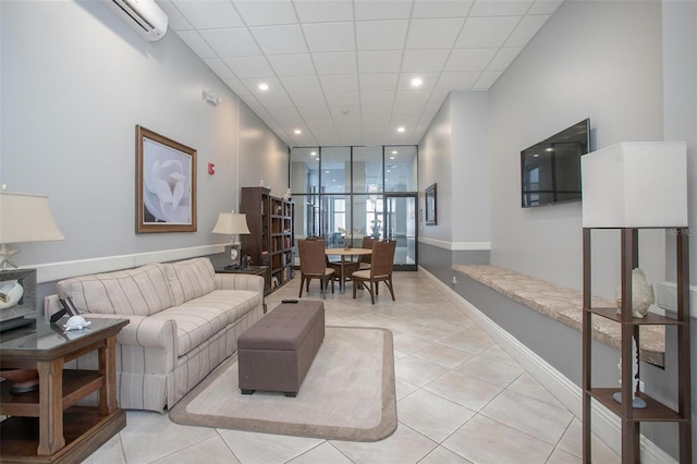 3043 S Atlantic Ave Unit 204, Daytona Beach, FL 32118 - living room with light tile patterned floors, baseboards, expansive windows, and recessed lighting