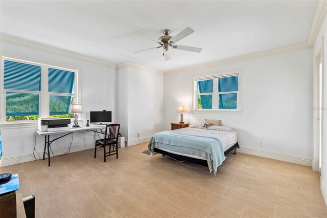 2275 Genesea Ln, Vero Beach, FL 32963 - bedroom featuring crown molding, a desk, baseboards, and ceiling fan