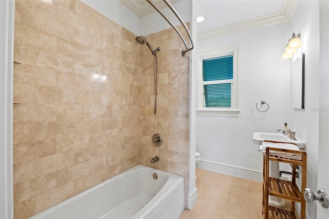 2275 Genesea Ln, Vero Beach, FL 32963 - full bathroom featuring toilet, ornamental molding,  shower combination, and baseboards