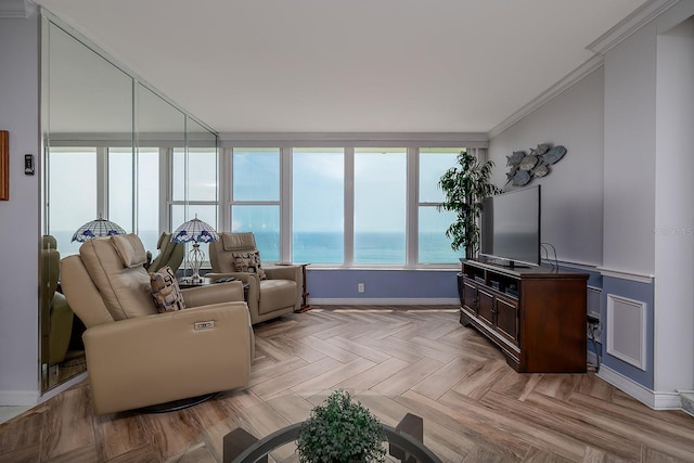 2800 N Atlantic Ave Unit 1716, Daytona Beach, FL 32118 - living area with crown molding and baseboards