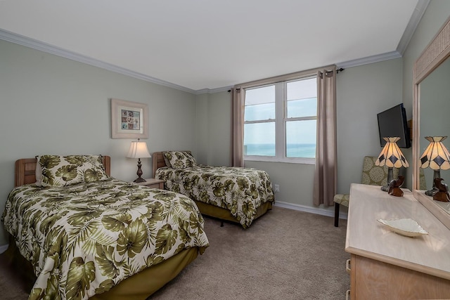 2800 N Atlantic Ave Unit 1716, Daytona Beach, FL 32118 - bedroom featuring carpet floors, ornamental molding, and baseboards