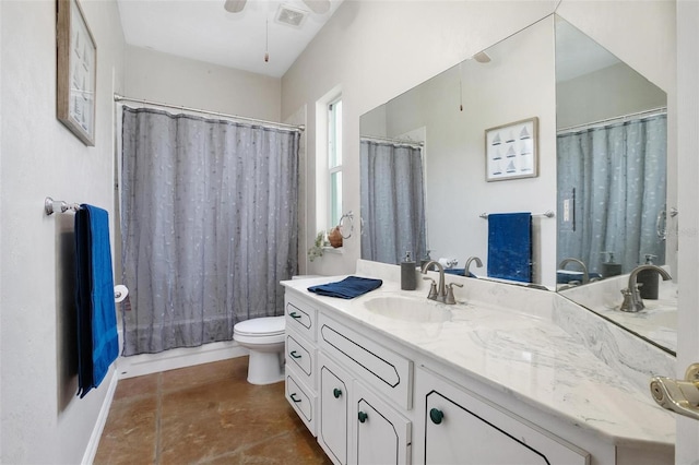 3671 Plantation Dr, Ormond Beach, FL 32174 - full bath featuring vanity, a ceiling fan, and a shower with curtain