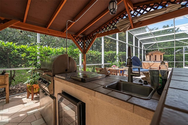 45 Saint Andrews Ct, Palm Coast, FL 32137 - view of patio with wine cooler, area for grilling, and glass enclosure