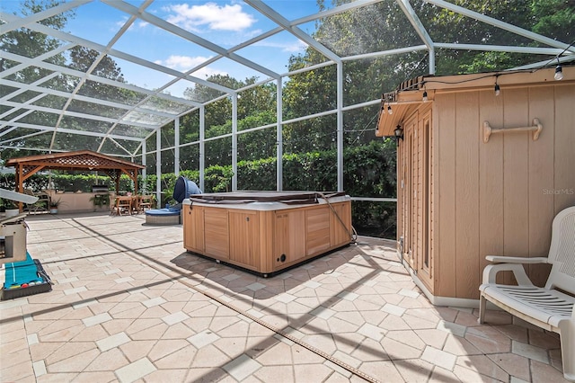 45 Saint Andrews Ct, Palm Coast, FL 32137 - view of patio / terrace with a hot tub, a gazebo, and a lanai