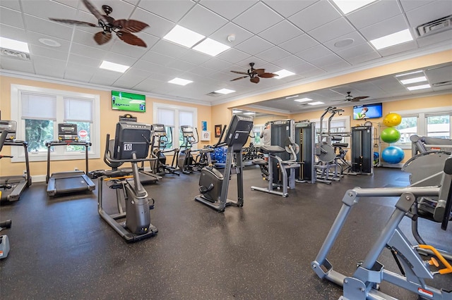 45 Saint Andrews Ct, Palm Coast, FL 32137 - workout area with ceiling fan, crown molding, and a drop ceiling