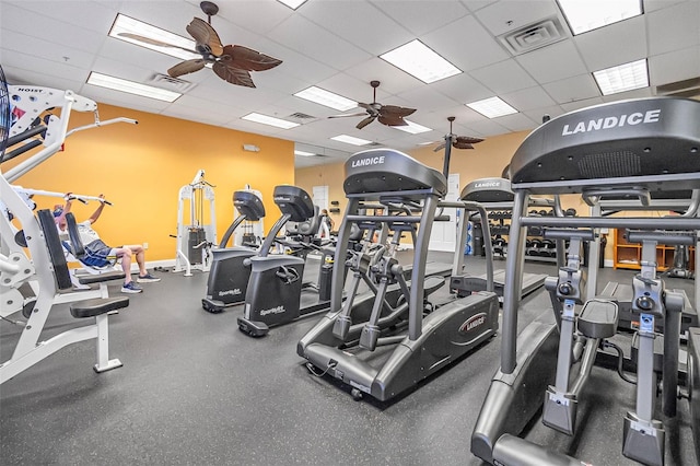 45 Saint Andrews Ct, Palm Coast, FL 32137 - exercise room featuring a ceiling fan and a drop ceiling