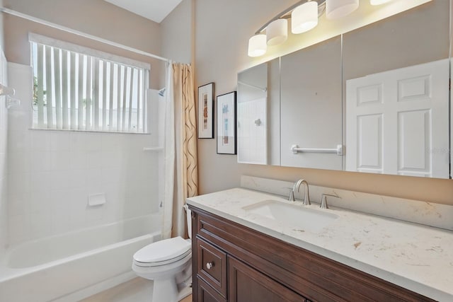 33 Coquina Ridge Way, Ormond Beach, FL 32174 - bathroom with vanity, shower / bathtub combination with curtain, and toilet