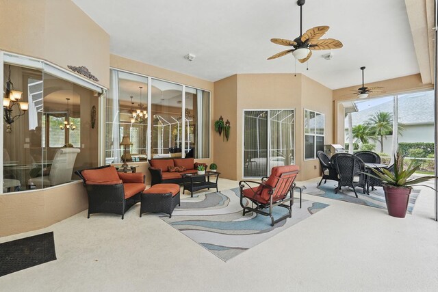 33 Coquina Ridge Way, Ormond Beach, FL 32174 - view of patio featuring outdoor lounge area, a ceiling fan, and outdoor dining area