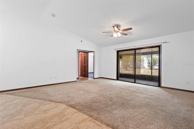 1018 E Gaucho Cir, Deltona, FL 32725 - carpeted empty room with vaulted ceiling, ceiling fan, and baseboards