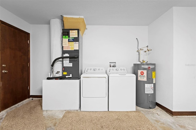 1018 E Gaucho Cir, Deltona, FL 32725 - laundry area with electric water heater, washing machine and clothes dryer, baseboards, and heating unit