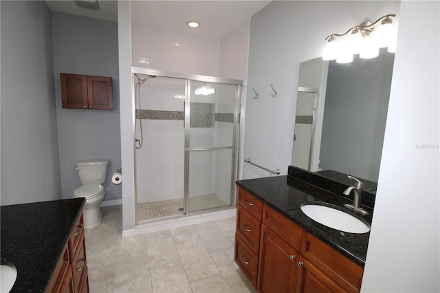 201 Walter Stevens Way, Deland, FL 32724 - bathroom featuring vanity, a stall shower, toilet, and recessed lighting