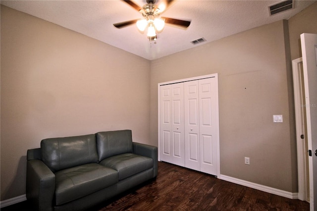 201 Walter Stevens Way, Deland, FL 32724 - sitting room featuring dark wood finished floors, ceiling fan, and baseboards
