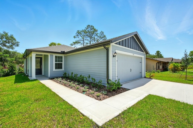 1161 Kenway Ave, Deltona, FL 32738 - view of front of house featuring board and batten siding, concrete driveway, a garage, and a front yard