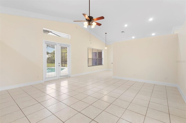 2263 Catbriar Way, Oviedo, FL 32765 - empty room with ceiling fan, light tile patterned flooring, french doors, ornamental molding, and recessed lighting