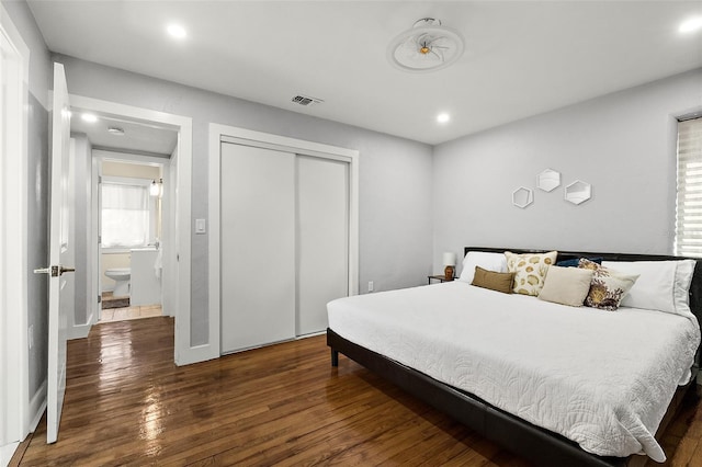 812 Faulkner St, New Smyrna Beach, FL 32168 - bedroom featuring hardwood / wood-style floors, recessed lighting, and a closet
