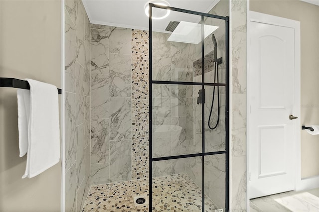 812 Faulkner St, New Smyrna Beach, FL 32168 - full bath featuring a shower stall, crown molding, and marble finish floors