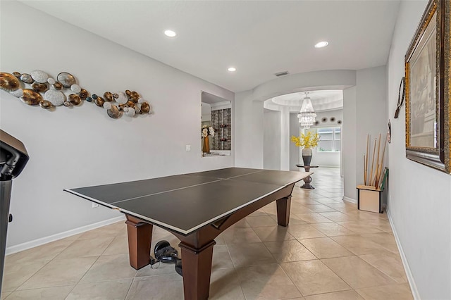 31 Abacus Ave, Ormond Beach, FL 32174 - recreation room featuring light tile patterned floors, recessed lighting, and a chandelier