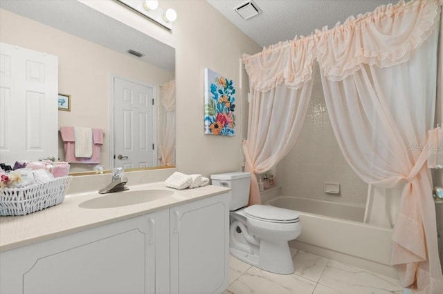 123 Wood Ibis Ct, Daytona Beach, FL 32119 - full bath featuring shower / bath combo with shower curtain, vanity, and marble finish flooring