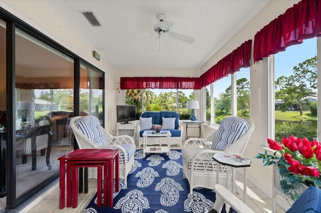 123 Wood Ibis Ct, Daytona Beach, FL 32119 - sunroom / solarium with ceiling fan and outdoor lounge area