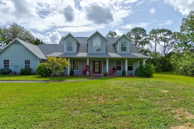 1383 Tumblin Dr, New Smyrna Beach, FL 32168 - cape cod house featuring a porch, a front lawn, and a shingled roof