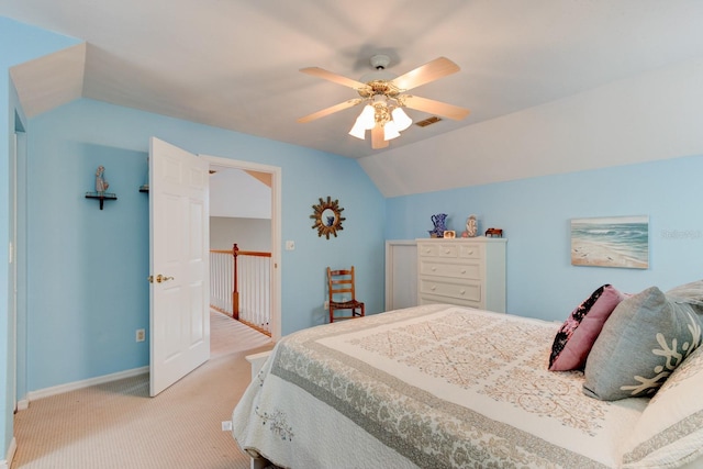 1383 Tumblin Dr, New Smyrna Beach, FL 32168 - bedroom with light carpet, lofted ceiling, and a ceiling fan