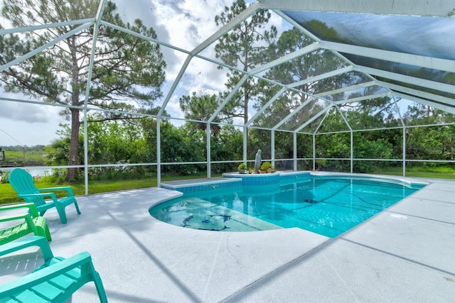 1383 Tumblin Dr, New Smyrna Beach, FL 32168 - swimming pool featuring a patio and glass enclosure
