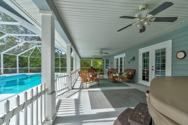 1383 Tumblin Dr, New Smyrna Beach, FL 32168 - sunroom / solarium featuring french doors and a ceiling fan