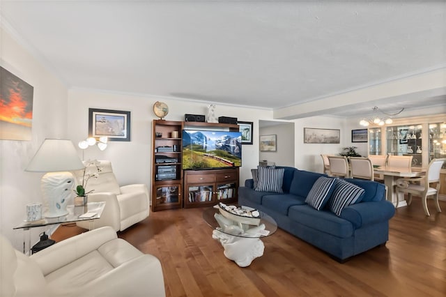 3003 S Atlantic Ave Unit 3A2, Daytona Beach Shores, FL 32118 - living room with a chandelier, wood finished floors, and ornamental molding