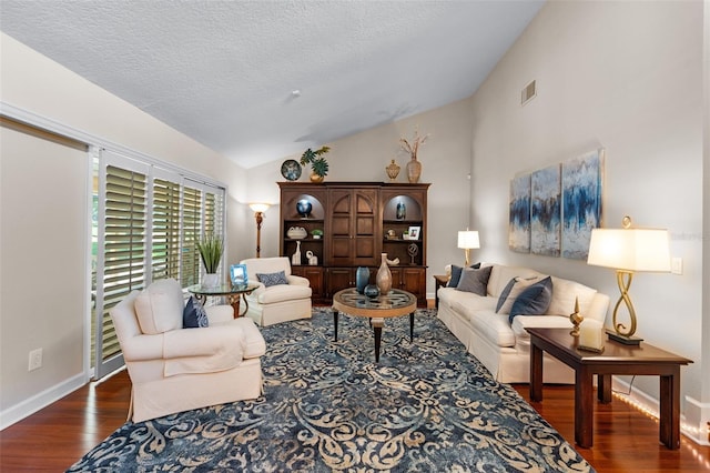 3 Pine Meadow Ct, Debary, FL 32713 - living room featuring vaulted ceiling, wood finished floors, and a textured ceiling