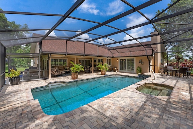 3 Pine Meadow Ct, Debary, FL 32713 - view of swimming pool featuring outdoor lounge area, a patio area, outdoor dining space, and a lanai
