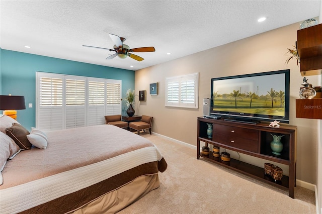 3 Pine Meadow Ct, Debary, FL 32713 - bedroom with carpet floors, a textured ceiling, recessed lighting, and ceiling fan
