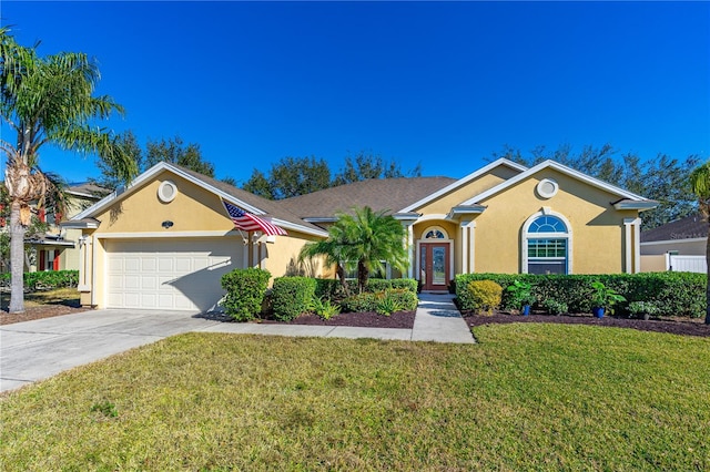 727 Grape Ivy Ln, New Smyrna Beach, FL 32168 - single story home featuring a front yard, a garage, stucco siding, and concrete driveway