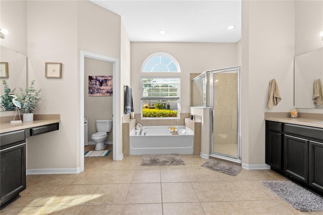727 Grape Ivy Ln, New Smyrna Beach, FL 32168 - bathroom with vanity, a bath, a shower stall, and tile patterned floors